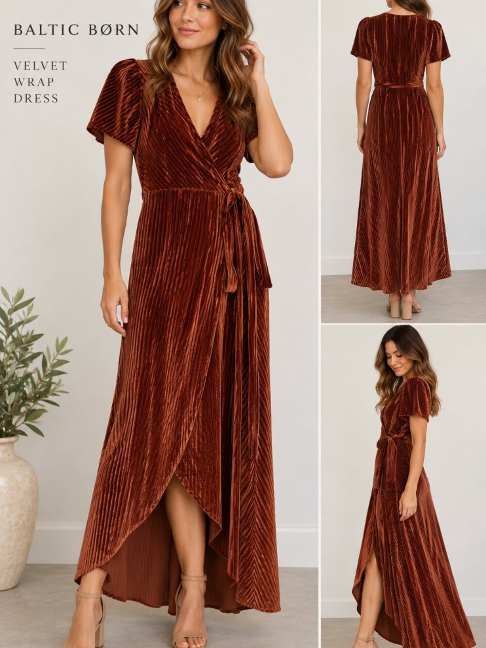 Baltic Born Copper Velvet Wrap Maxi Dress, Size XS